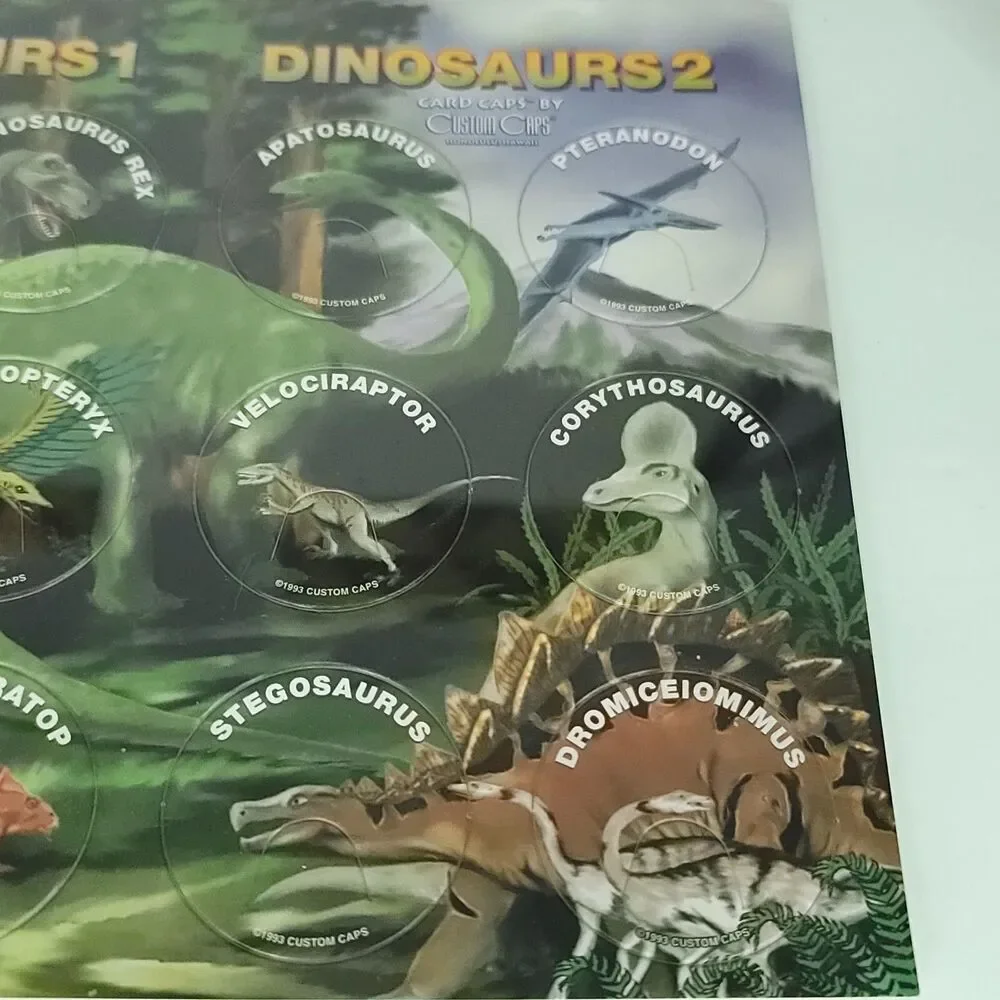 Pogs Dinosaurs Custom Caps Sealed On Card NEW